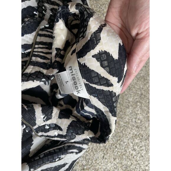 Misook Zebra Print Shiny Paillettes Full Zip Jacket Black White Size Large - Picture 7 of 7